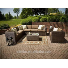 DE- (312) mobiliário de exterior sofá vime / rattan sofá em forma de l com mesa de canto